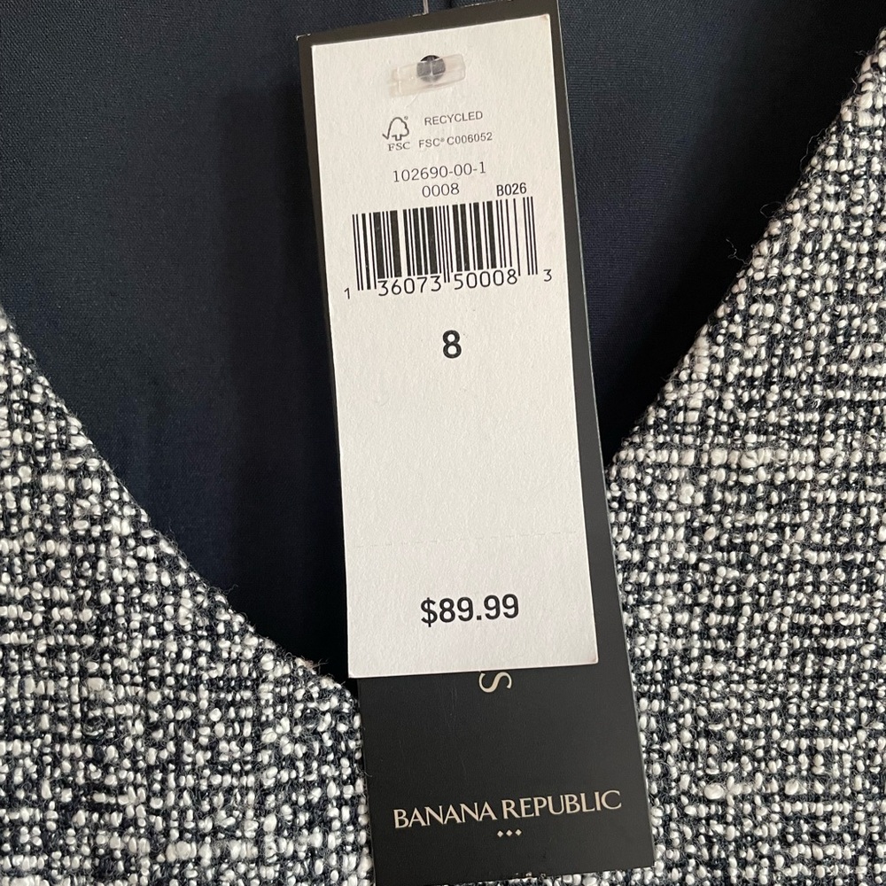 NWT Banana Republic V Neck Short Sleeve Navy Tweed Dress Size 8 - Picture 7 of 7